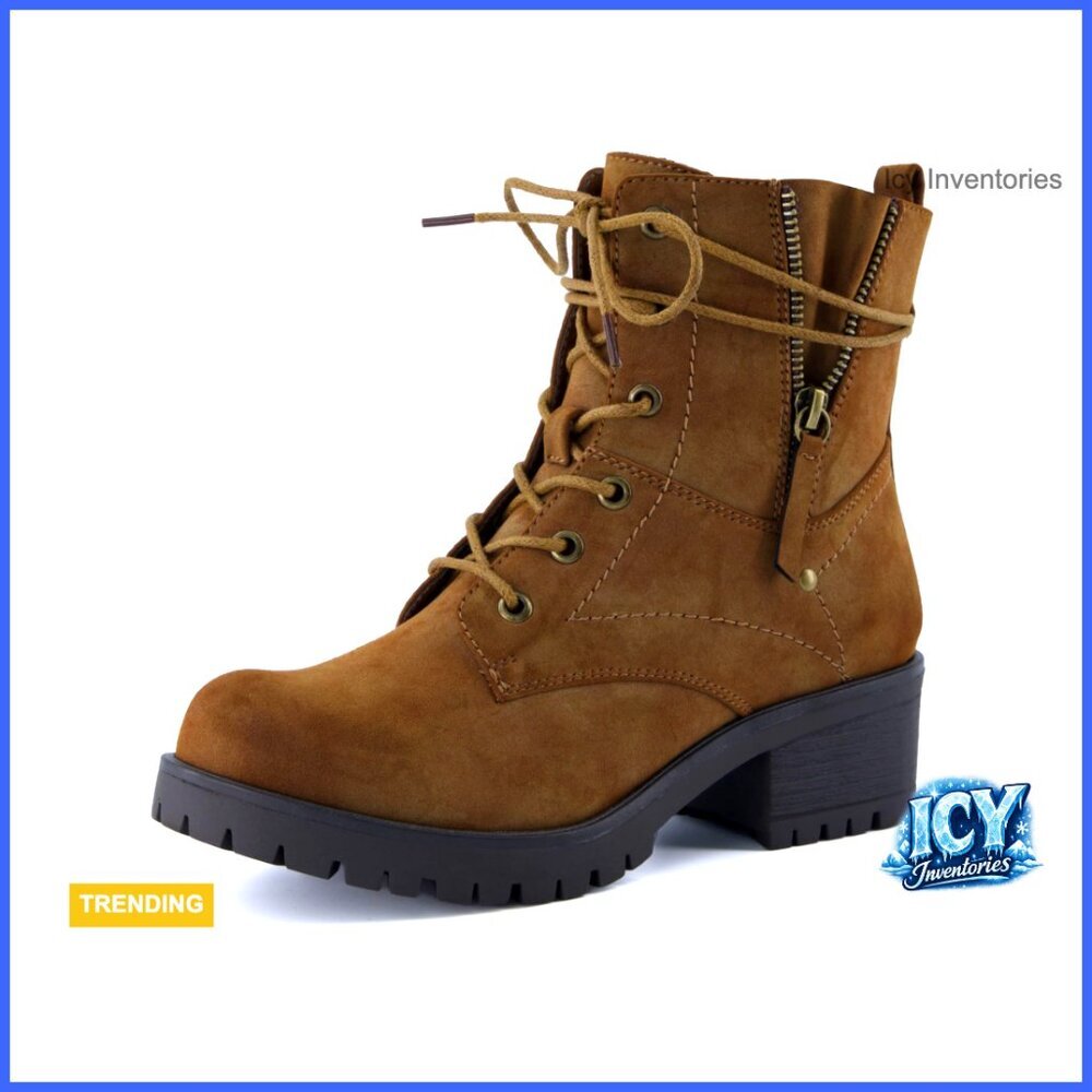 Heeled Combat Boots with Memory Foam Insoles and Faux Fur Lining